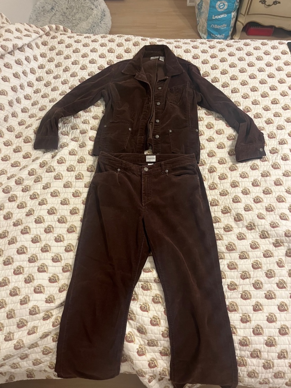 CHICO SET 2000s Corduroy Standard-Leg Pants & Jacket Set - Brown